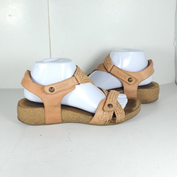 Taos Women’s Trulie US9-9,5 Cantaloupe Leather Woven Cork Wedge Strappy Sandals - Picture 8 of 16